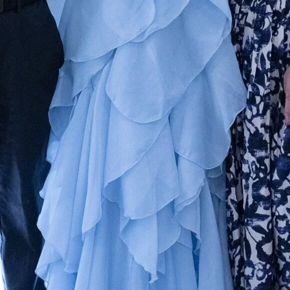 Ethereal Blue Cascading Ruffle Halter Maxi Gown - Picture 3 of 4